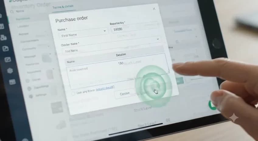 Interface demonstrating creation of purchase and sales digital order sheets